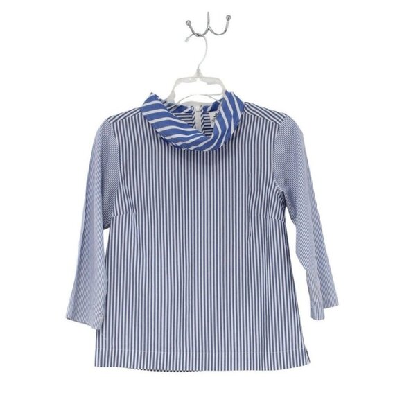Thomas Mason for J. Crew Blue Striped Poplin Cowl Neck Shirt Blouse Size 00 - Picture 1 of 5